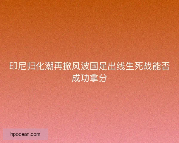 印尼归化潮再掀风波国足出线生死战能否成功拿分